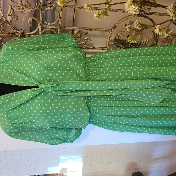 Forever 21 Essentials Green/White Polka Dot Pleated Dress size large - Picture 3 of 10